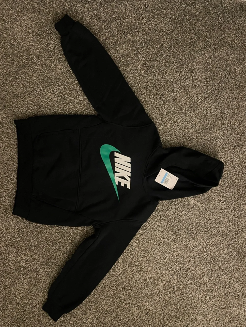 Nike Kids Black Hoodie with Green Swoosh